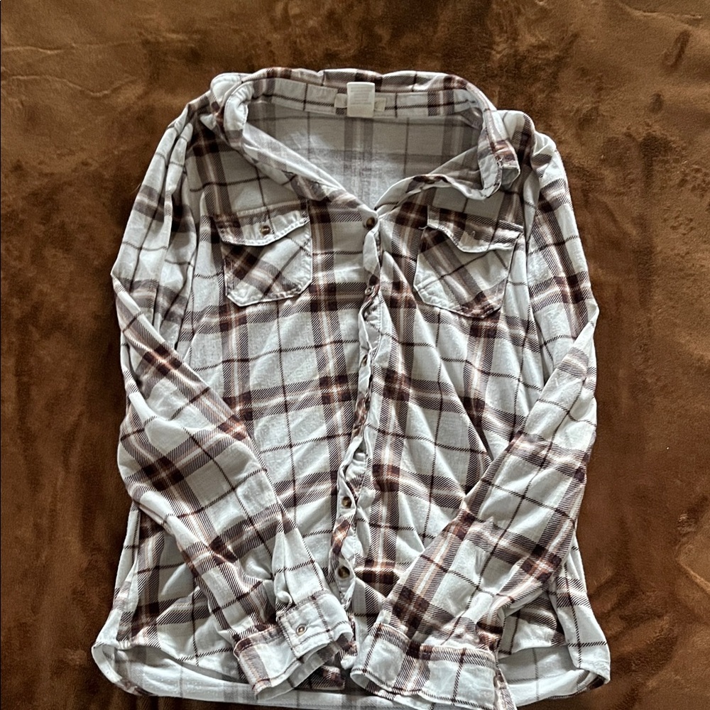 Passport White and Brown Plaid Button-Down Shirt